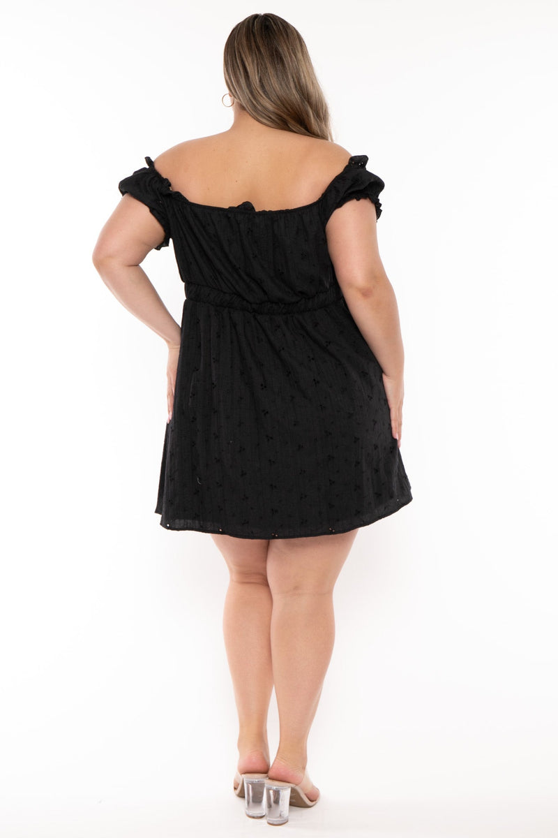Plus Size Adella Eyelet  Lace Up  Dress- Black
