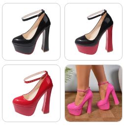Drag Queen 5.5cm Platform 16cm Super High Chunky Heels Plus size 35 to 49