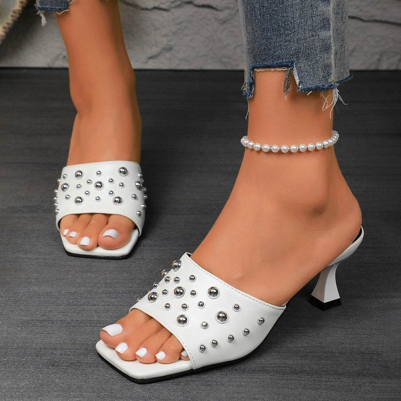 Plus Size Rivet Open Toe Stilettos - Trendy Women's Slippers 2025