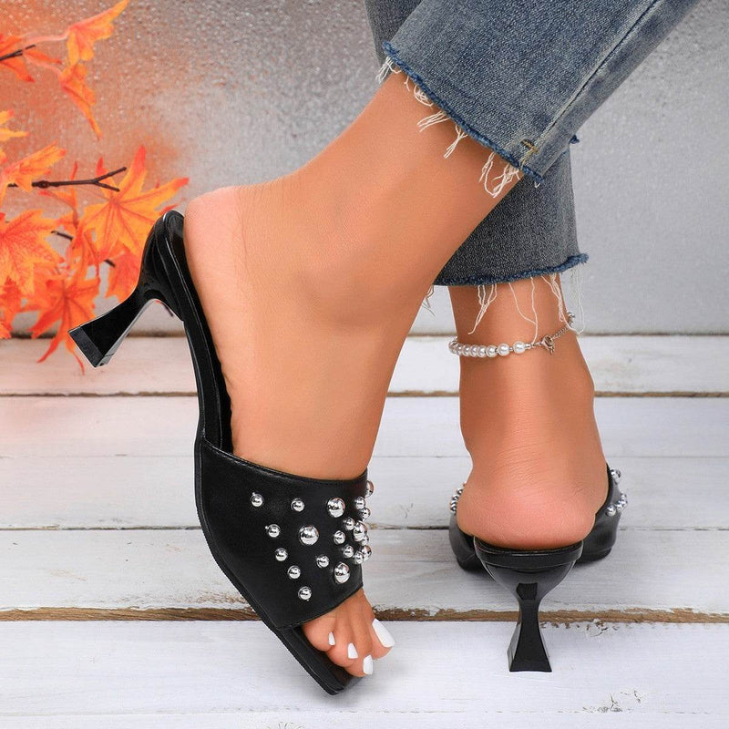 Plus Size Rivet Open Toe Stilettos - Trendy Women's Slippers 2025