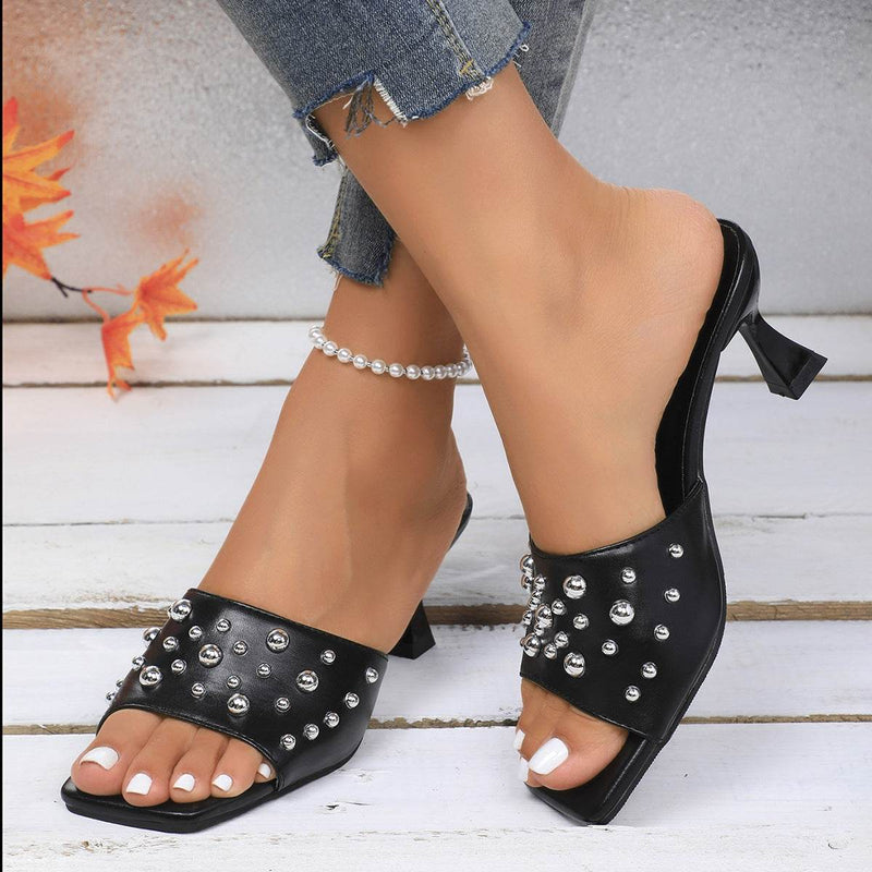 Plus Size Rivet Open Toe Stilettos - Trendy Women's Slippers 2025