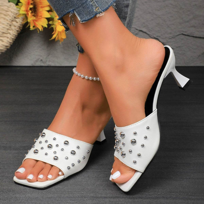 Plus Size Rivet Open Toe Stilettos - Trendy Women's Slippers 2025