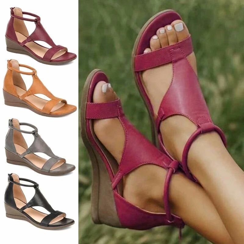 Womens Shoes Comfort Summer  Plus Size 43 Ladies Sandals Heel Zipper Retro Wedge Sandals Woman Soft Bottom Beach Muje