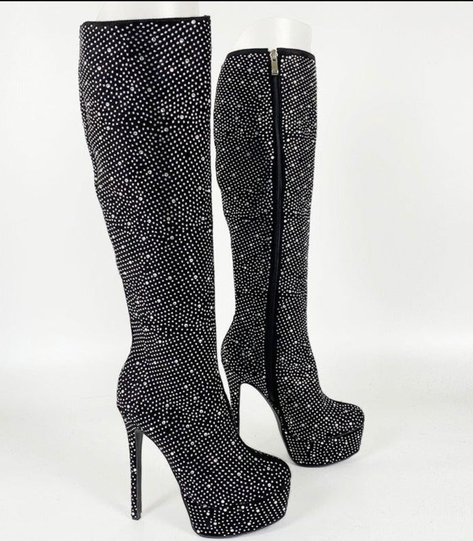 Galaxy - Drag Queen Custom Color Rhinestone Platform Boots - Plus Size
