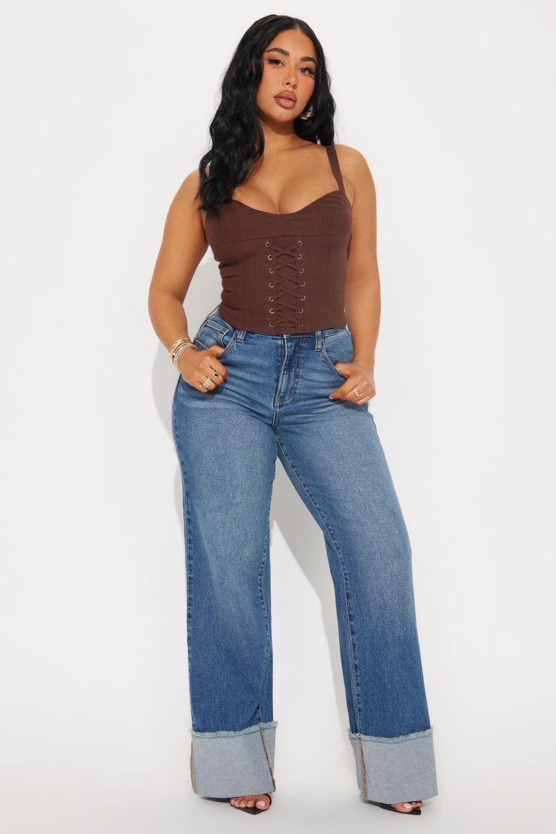 Straight To You Linen Corset Top - Chocolate