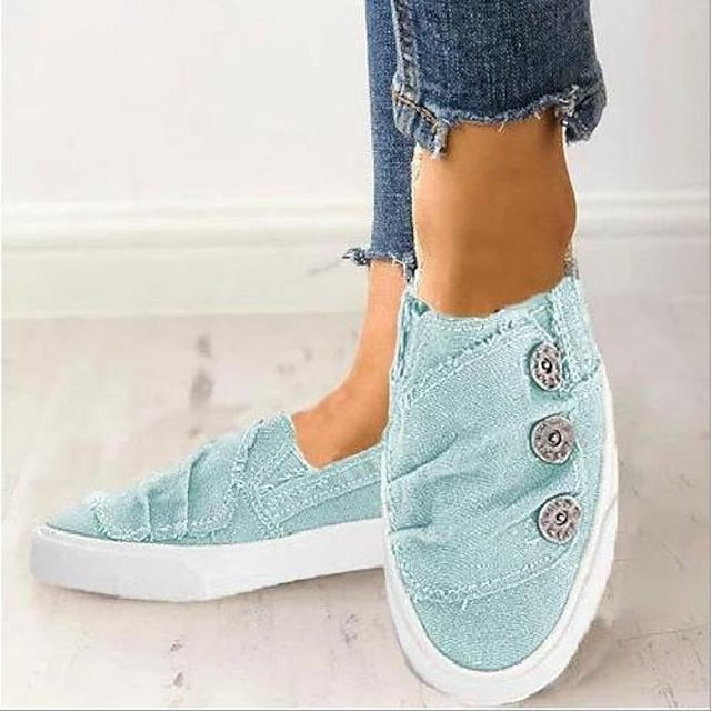 Vintage Canvas Slip-On Sneakers for Women - Plus Size Comfortable Daily Walking Shoes