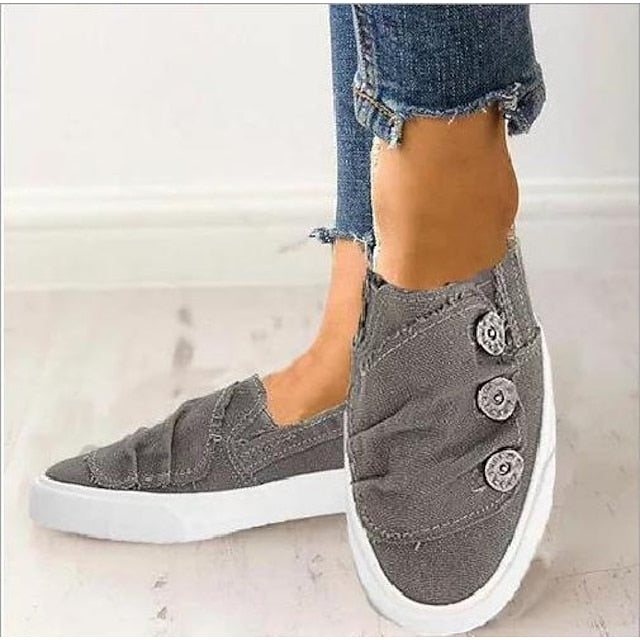 Vintage Canvas Slip-On Sneakers for Women - Plus Size Comfortable Daily Walking Shoes