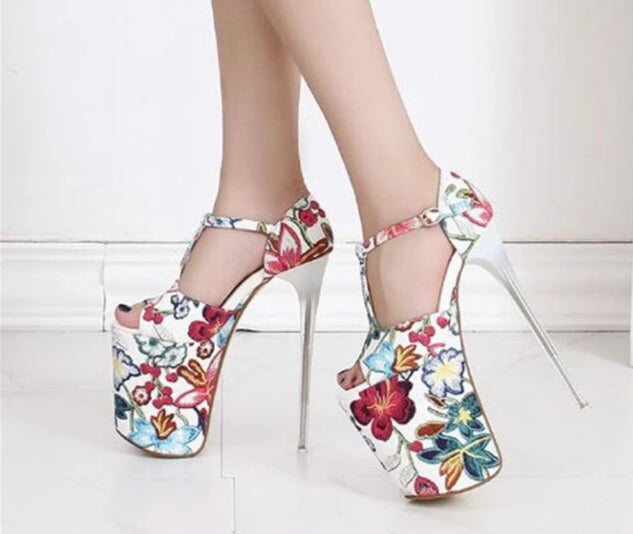 Flora - Drag Queen Luxurious Platform Shoes With Floral Print in 4 colours - plus size