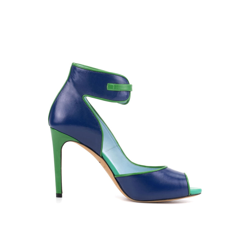 Women's Ibiza Ankle Strap Leather Heels Wide Plus Size Deep Blue Clover Green 5753