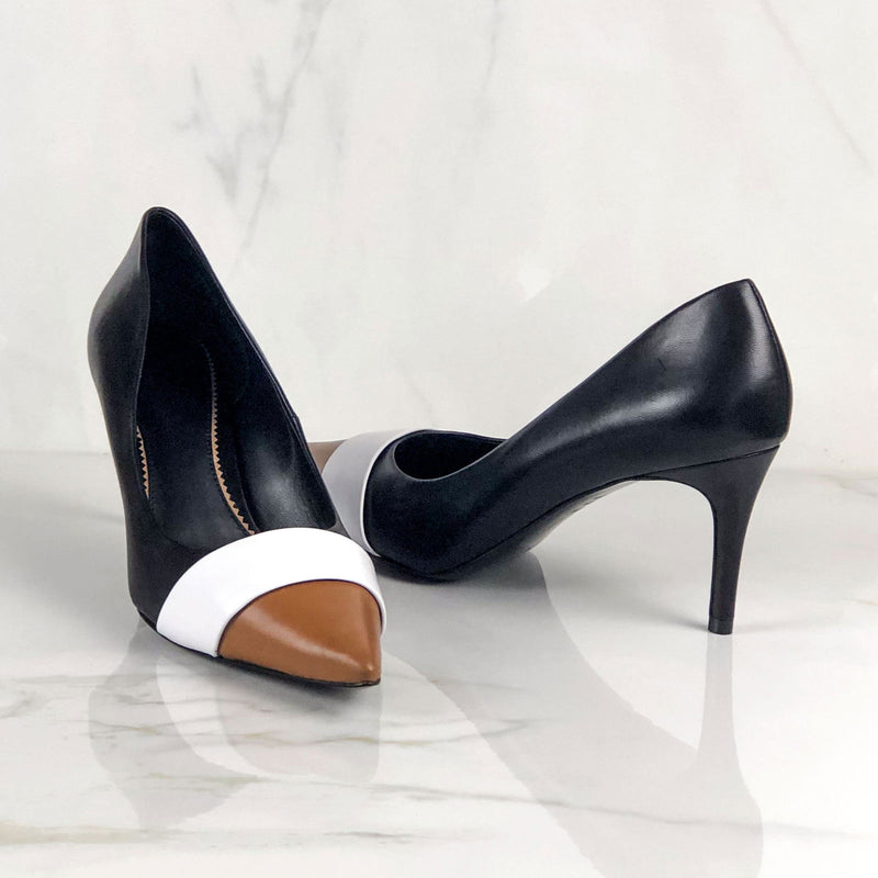 Women's Milan Pointed Toe Leather Heels Wide Plus Size Sand Dessert Pure White 4861