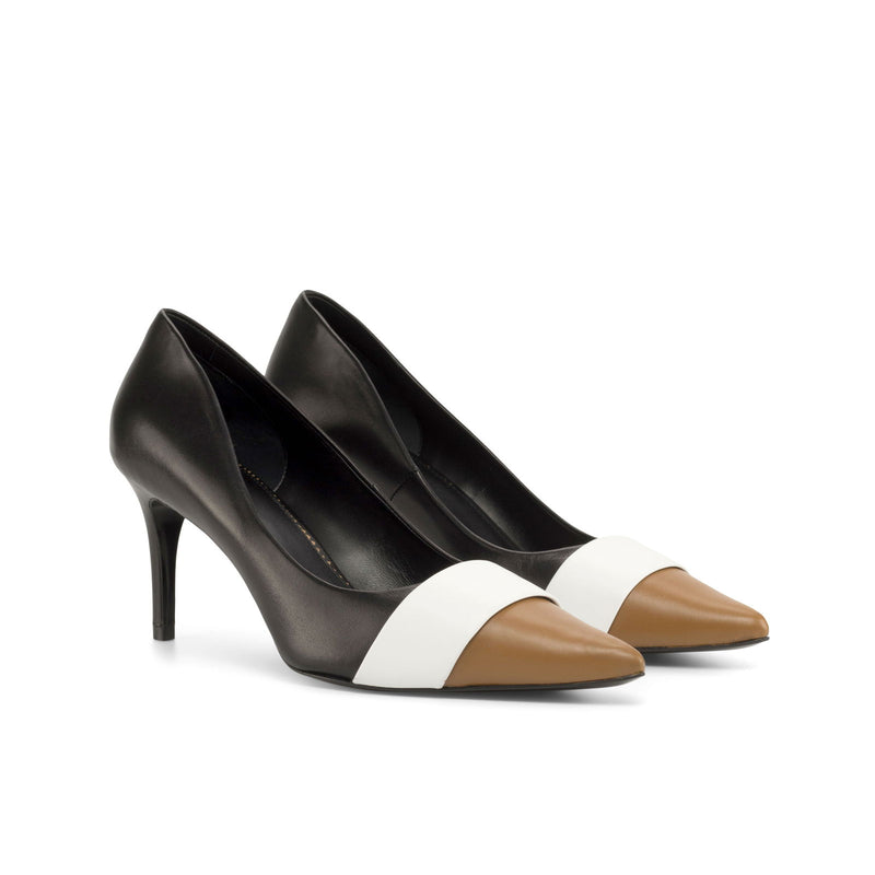 Women's Milan Pointed Toe Leather Heels Wide Plus Size Sand Dessert Pure White 4861