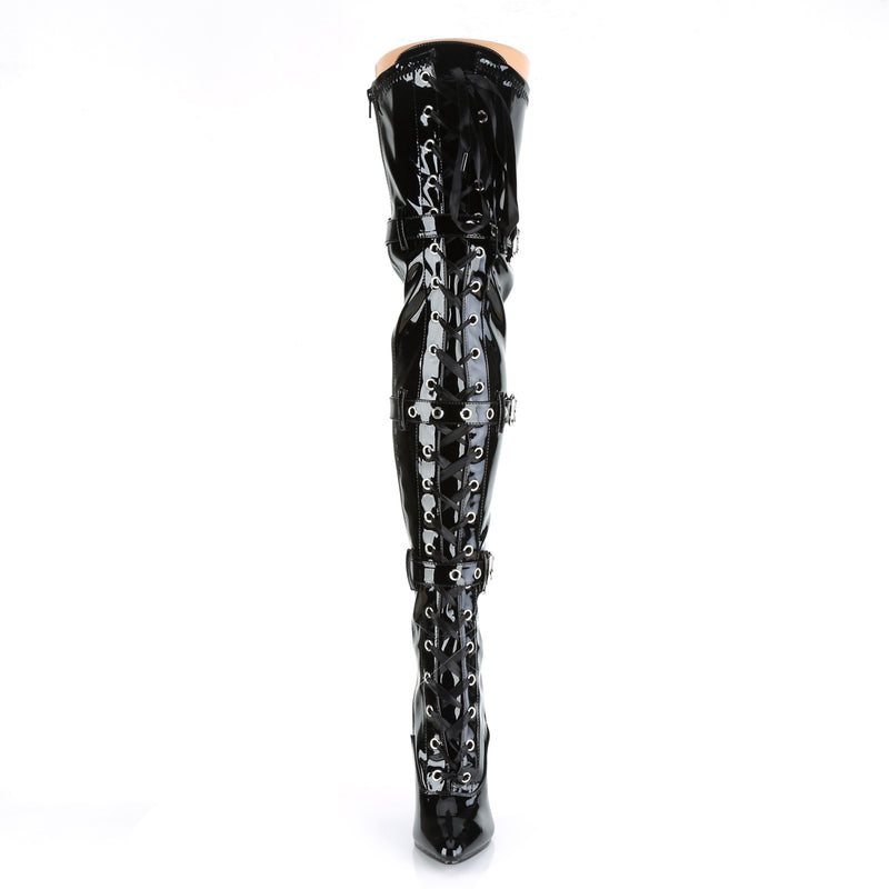 Seduce-3028 Black Patent Triple Buckle Thigh-High Boots