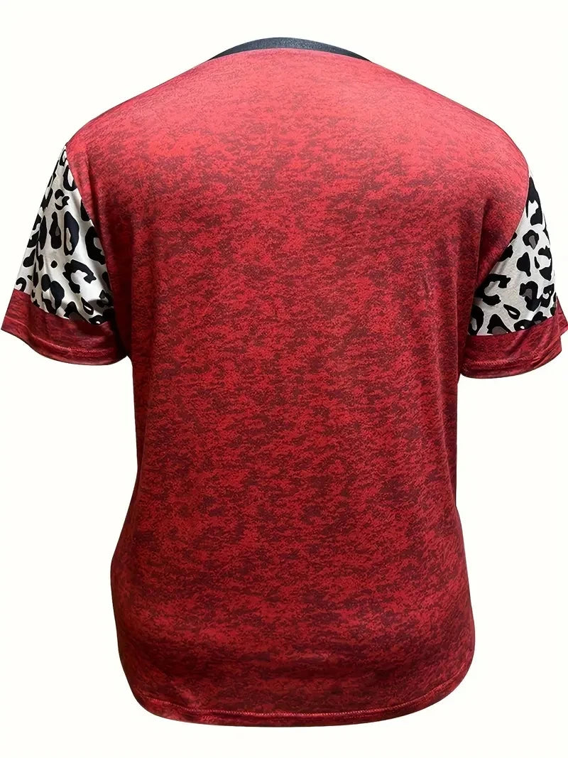 2024 Plus Size Plaid Heart Print T-Shirt Casual Short Sleeve Top For Spring & Summer Women's Plus Size Clothing