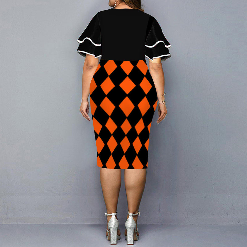 New Digital Positioning Printing Plaid Bag Hip Skirt Plus Size Women's Clothing