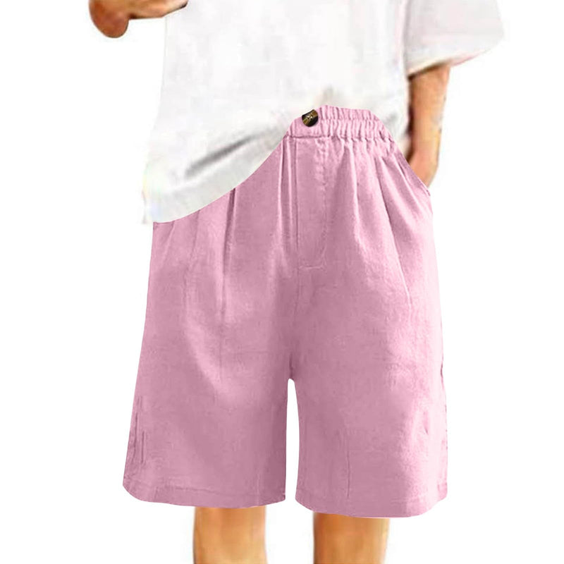 Plus Size Shorts for Women Summer Lounge Bermuda Knee Length Cotton Linen Short Sweatpants Wide Leg High Waisted Loose fit Baggy Elastic Cargo Shorts Ladies Comfy Clothing Trousers(Pink,XX-Large)