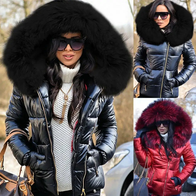 Warm Winter Jacket Zipper Jacket Coat Women Parka Plus Size Coats 2020 Down Clothes Faux Fur Hood Pocket Parkas Jackets Woman