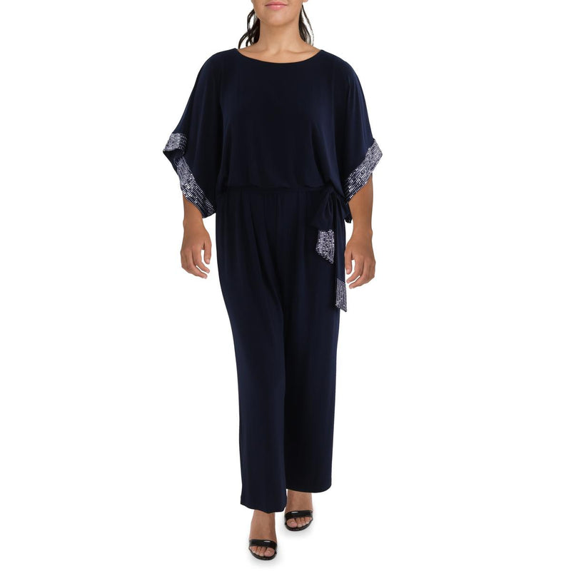 Plus Womens Slouchy Belted Jumpsuit