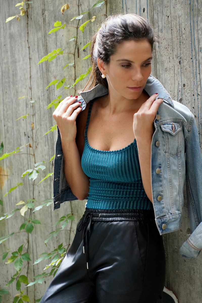 Fitted Ribbed Velvet Cami Bodysuit