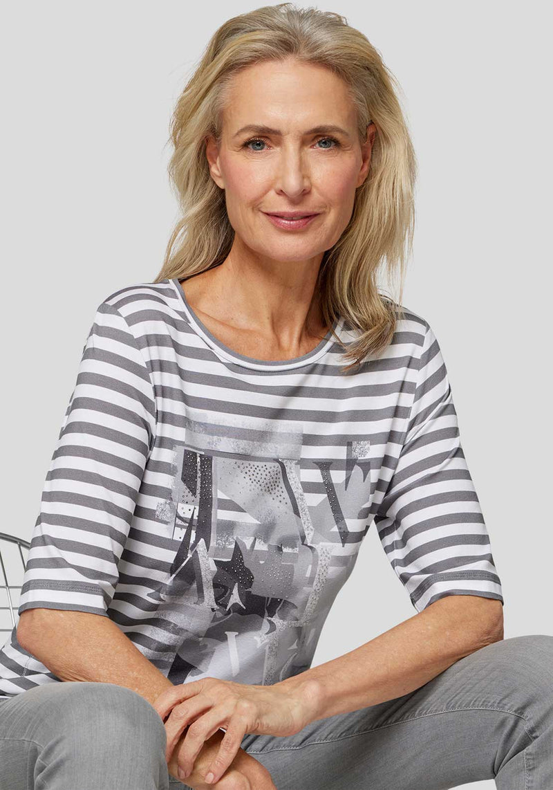 Rabe Embellished Striped Top, Grey and White