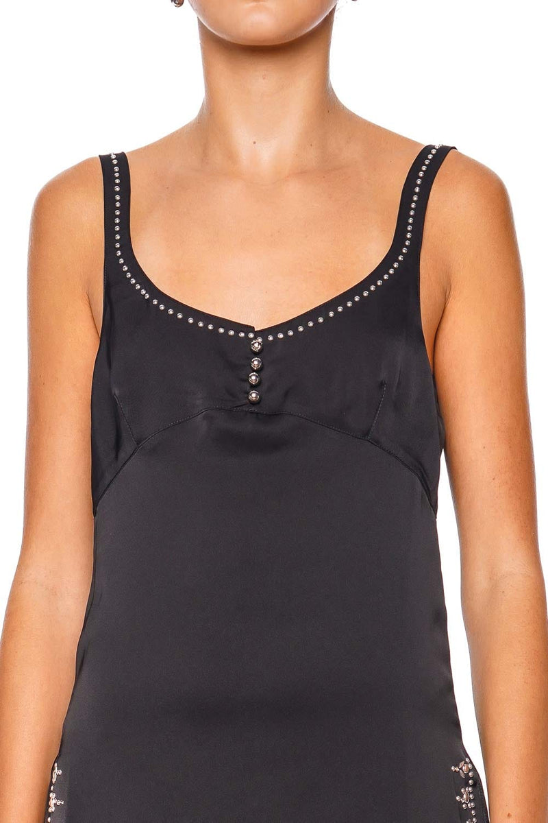 Black Embellished Trim Satin Tank