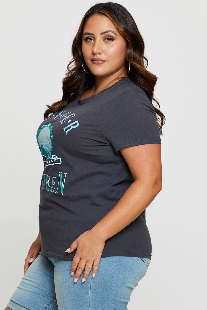 Grey Graphic T-shirt Denver Short Sleeve Cotton