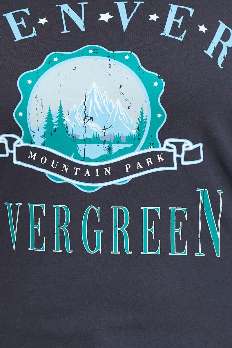 Grey Graphic T-shirt Denver Short Sleeve Cotton