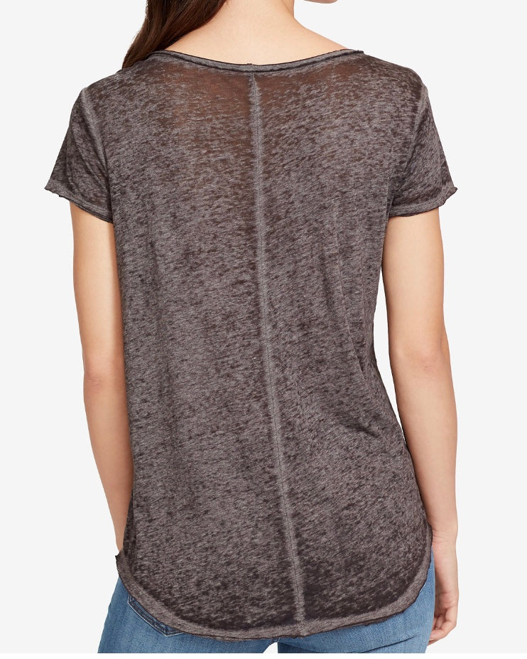 William Rast Womens Gray Embellished Short Sleeve Scoop Neck Top - Size S