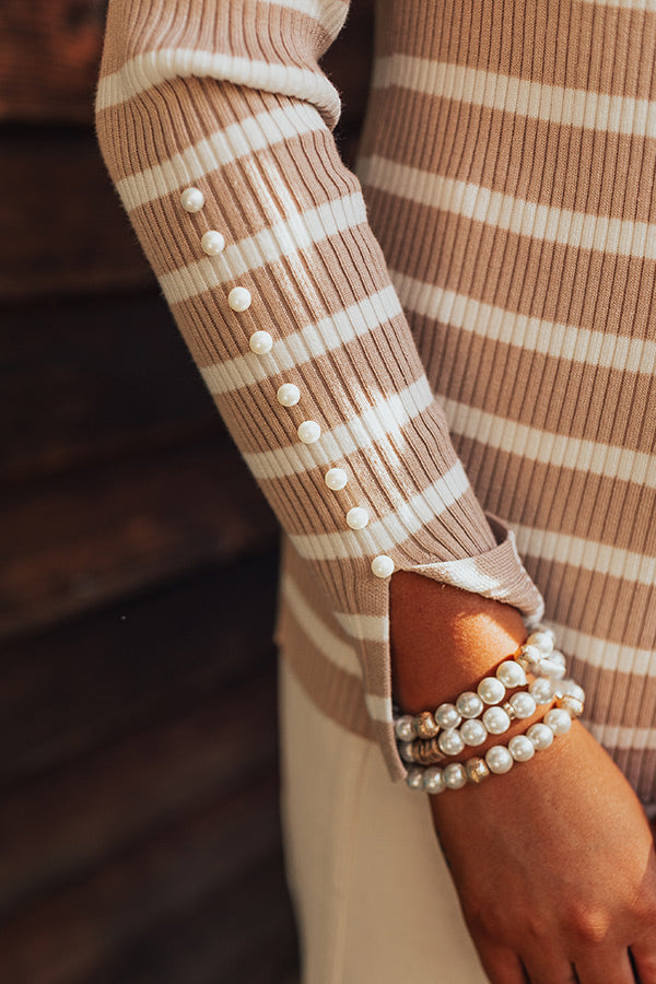 Effortless Elegance Embellished Top In Iced Latte
