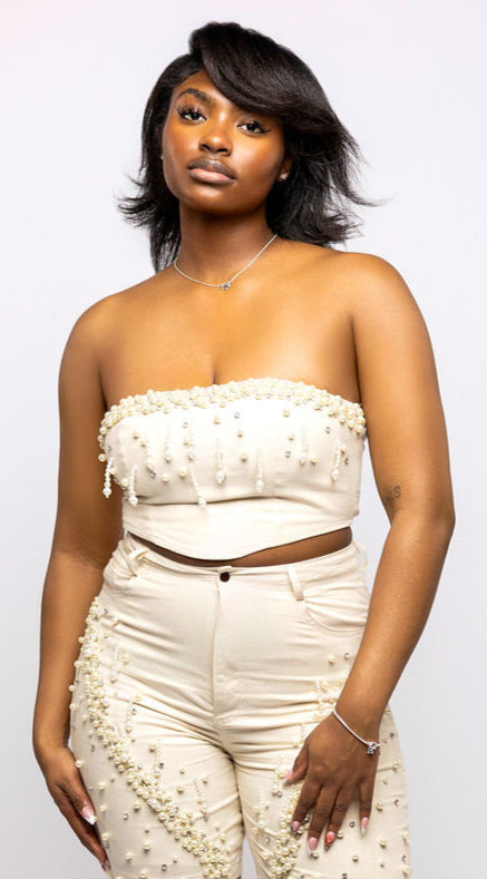 Twill Embellished Tube Top