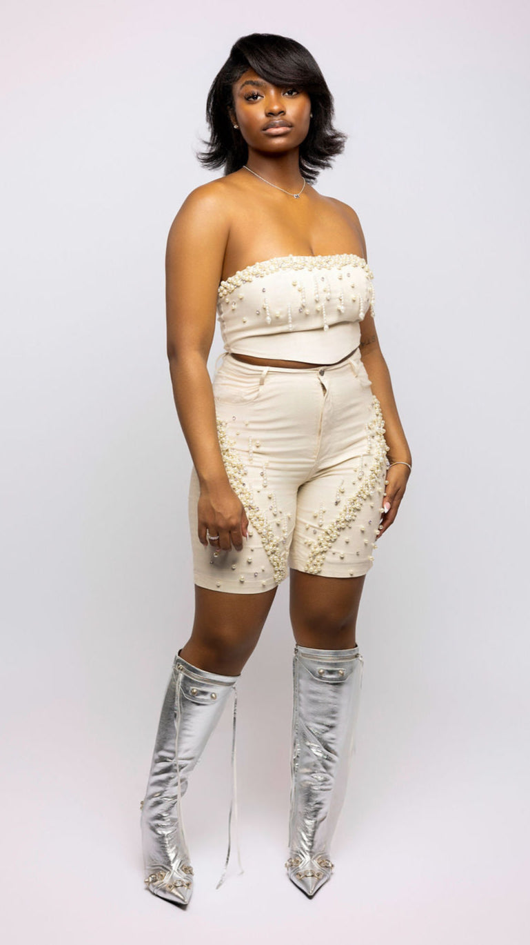 Twill Embellished Tube Top