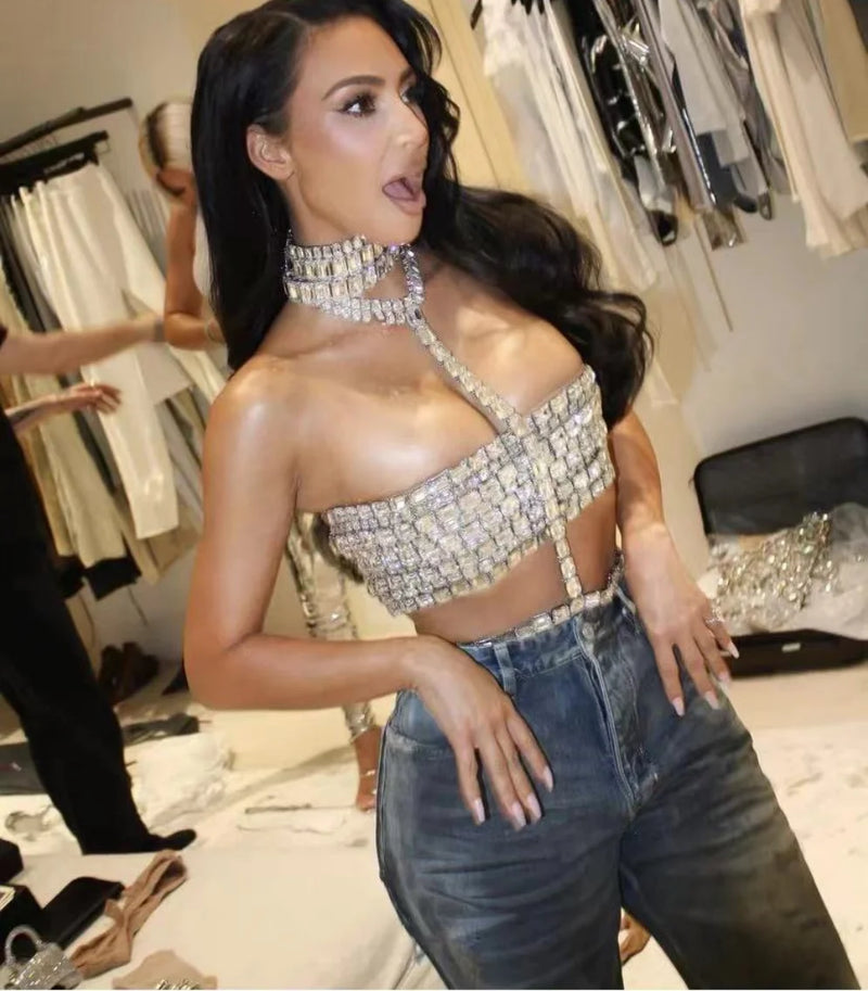 Sexy Bandage Halter Top - Crystal Embellished Bodycon, Celebrity Fashion Nightclub & Red Carpet Party Wear
