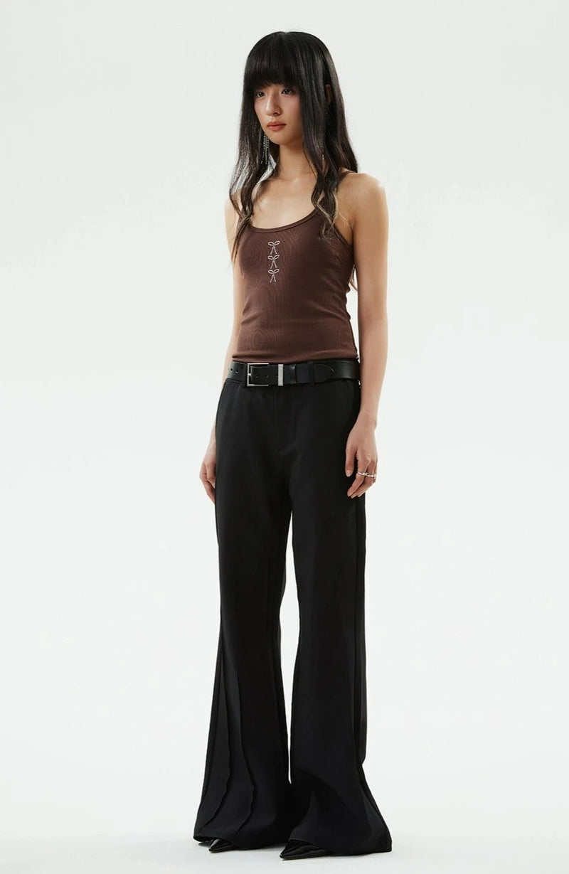Slim Sleeveless Cami Top with Bow Embellished Accent