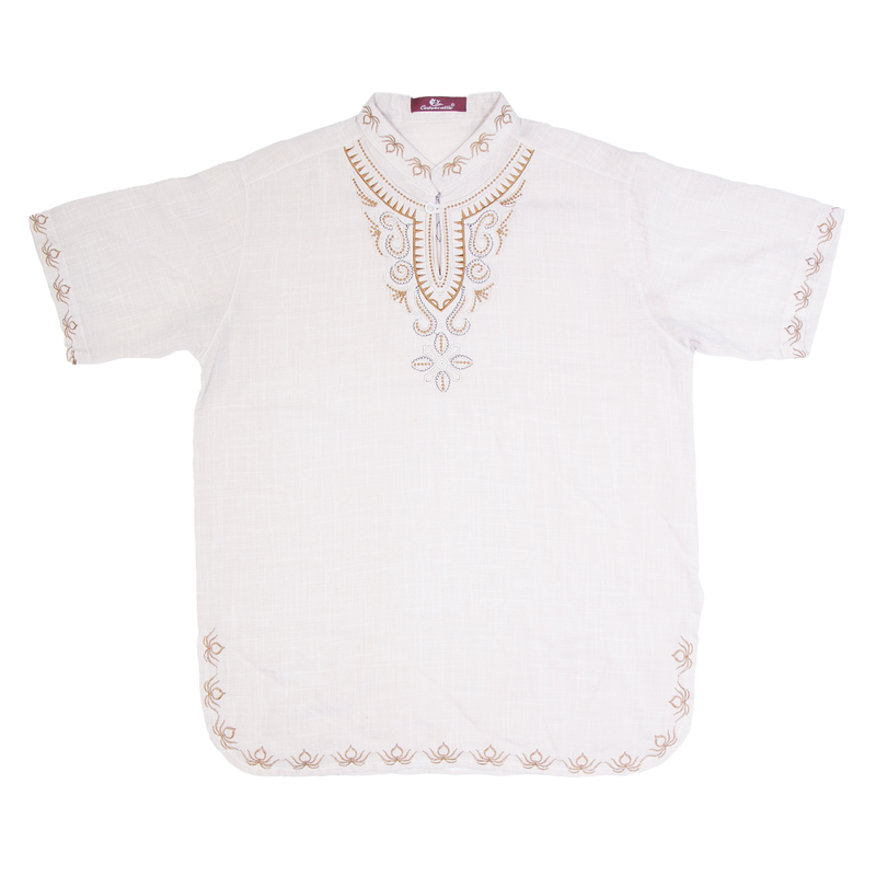 CEDUNCATTLE Embellished Beige Short Sleeve Tunic Top Womens M