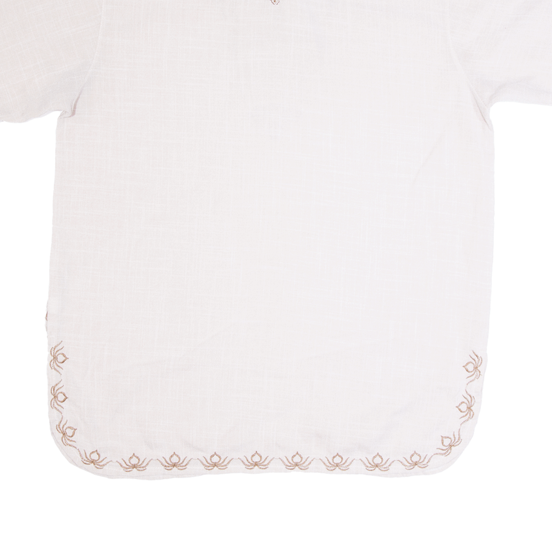 CEDUNCATTLE Embellished Beige Short Sleeve Tunic Top Womens M