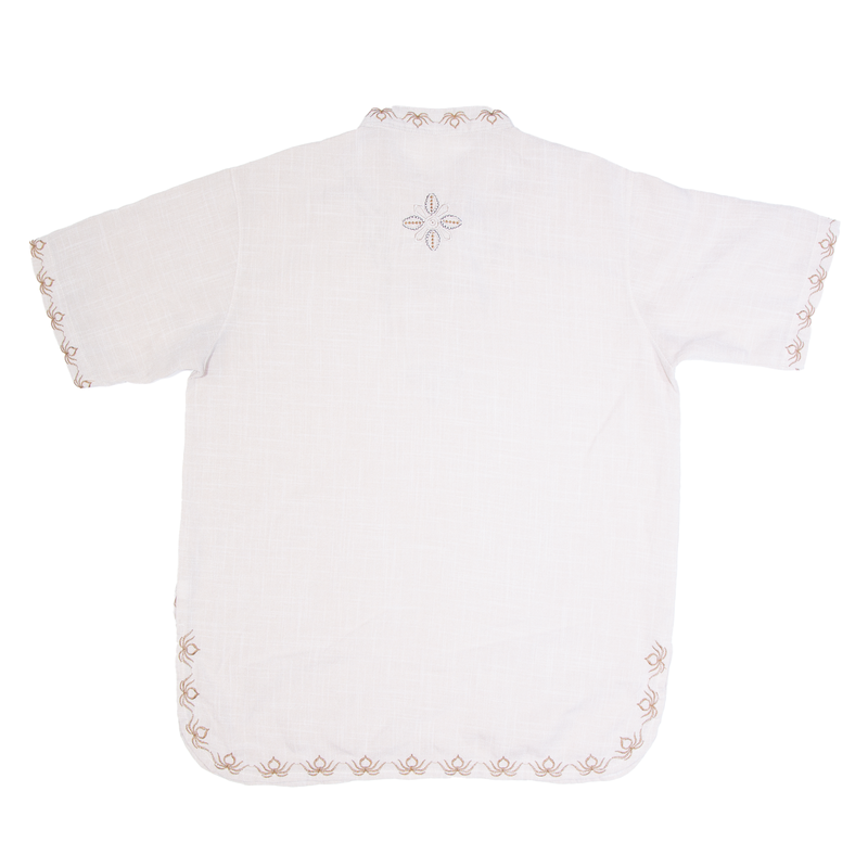 CEDUNCATTLE Embellished Beige Short Sleeve Tunic Top Womens M