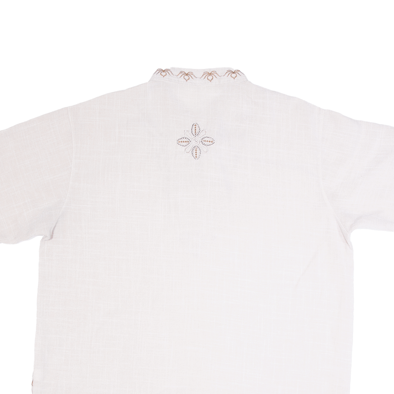 CEDUNCATTLE Embellished Beige Short Sleeve Tunic Top Womens M