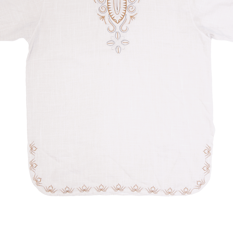 CEDUNCATTLE Embellished Beige Short Sleeve Tunic Top Womens M