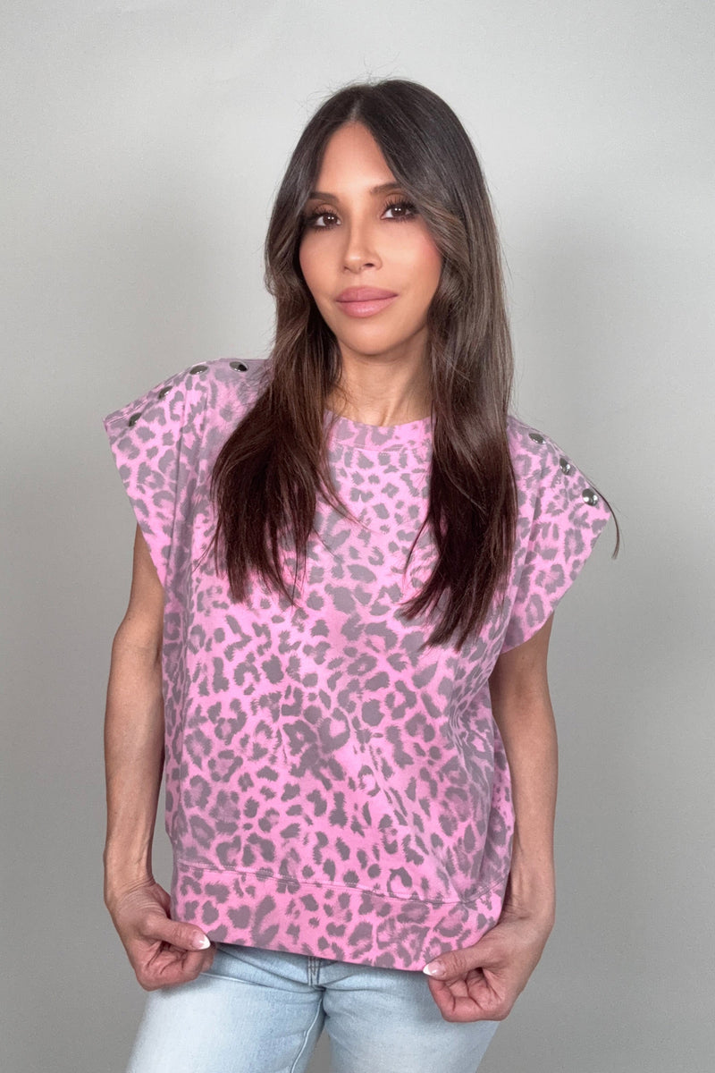 Pink Leopard Print Embellished Top