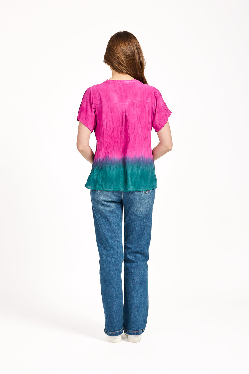 Tie Dye Embellished Flower Print Top