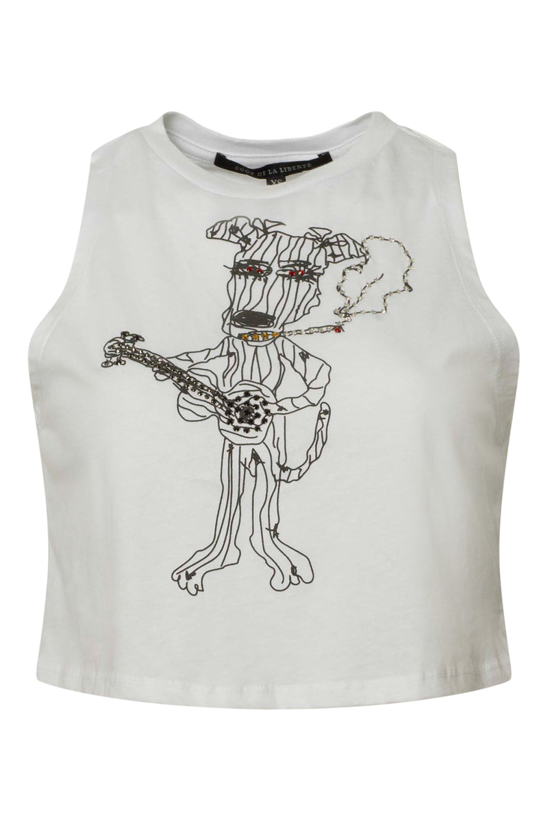 Tina Embellished Dog Jamming Cotton Cropped Tank