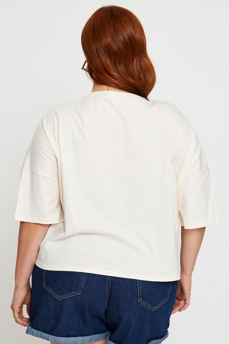 Beige Short Sleeve Crop Jersey Crew Neck