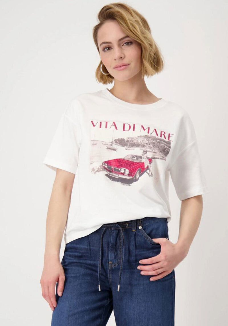 Monari Embellished Car Graphic T-Shirt, White
