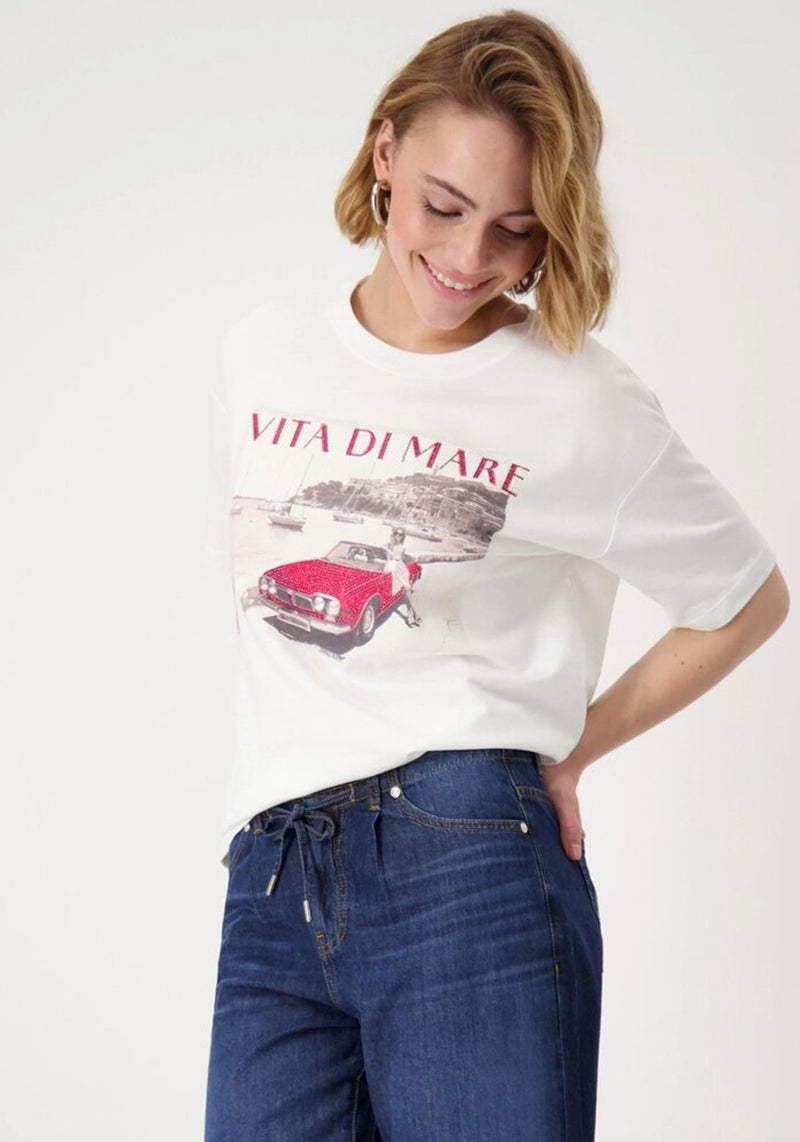 Monari Embellished Car Graphic T-Shirt, White