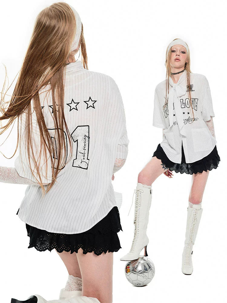 Blue & White Bow-tie Embellished Shirt