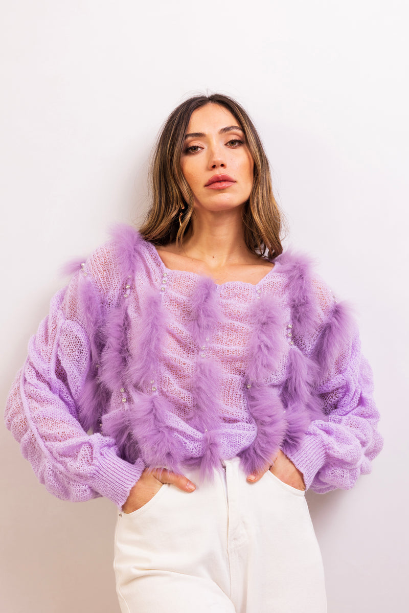 My Favor Embellished Wool Sweater in Lilac