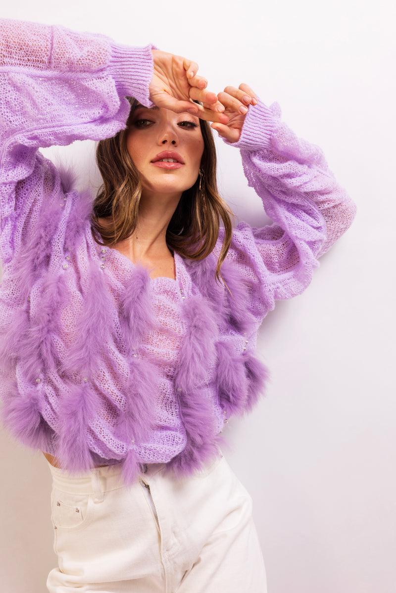 My Favor Embellished Wool Sweater in Lilac