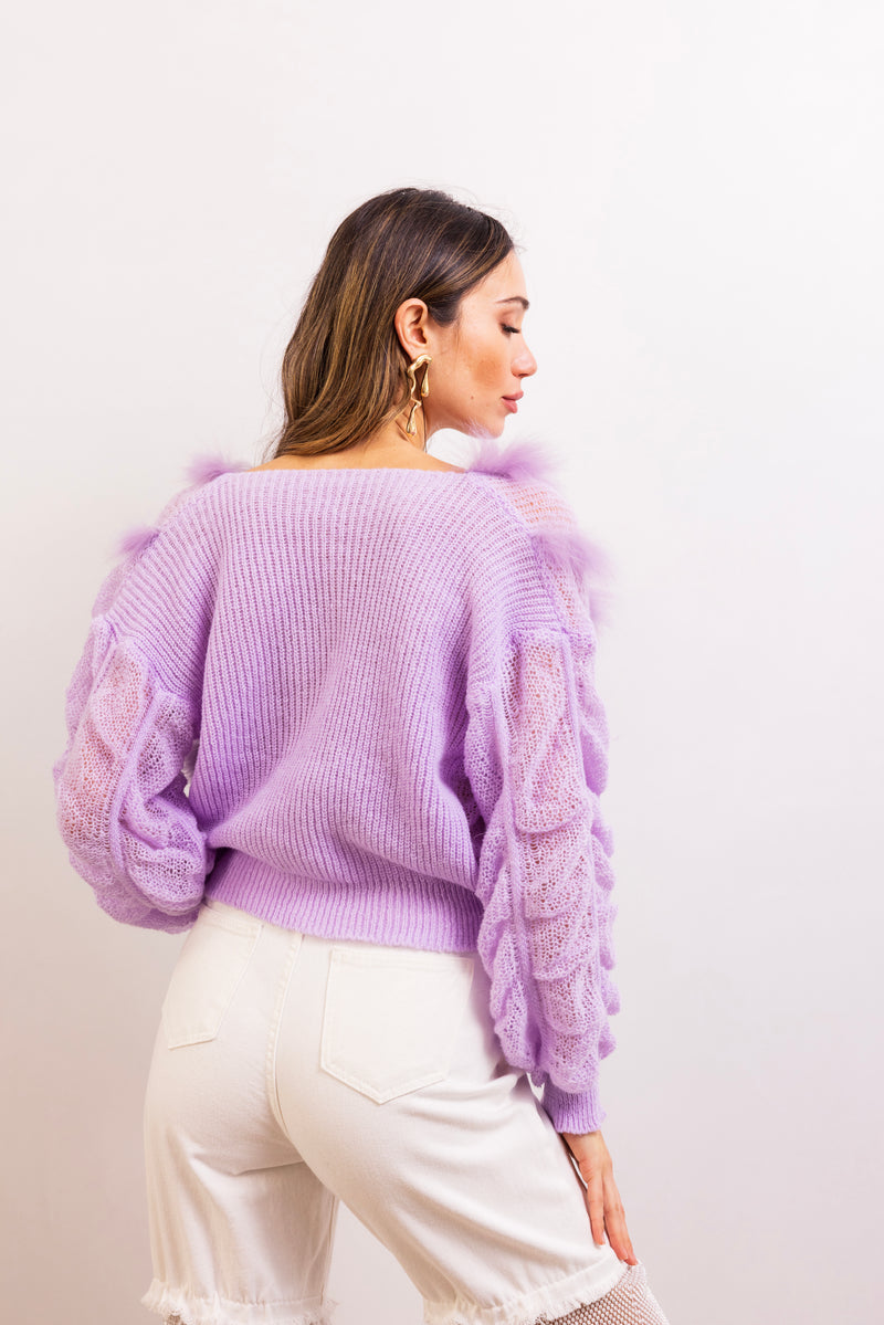 My Favor Embellished Wool Sweater in Lilac