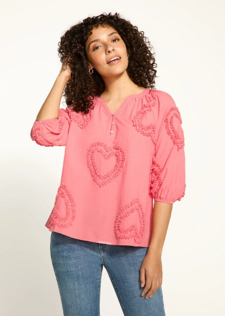 Heart Embellished Cotton Blouse