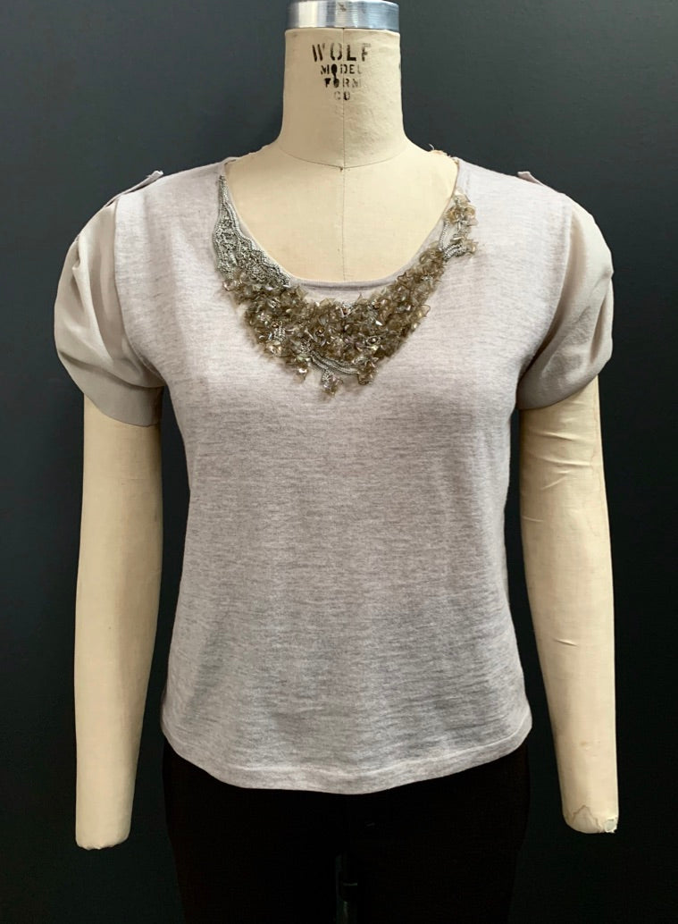 Embellished Chiffon Underlay Knit Tee (Varying Contrast Chiffon Available)