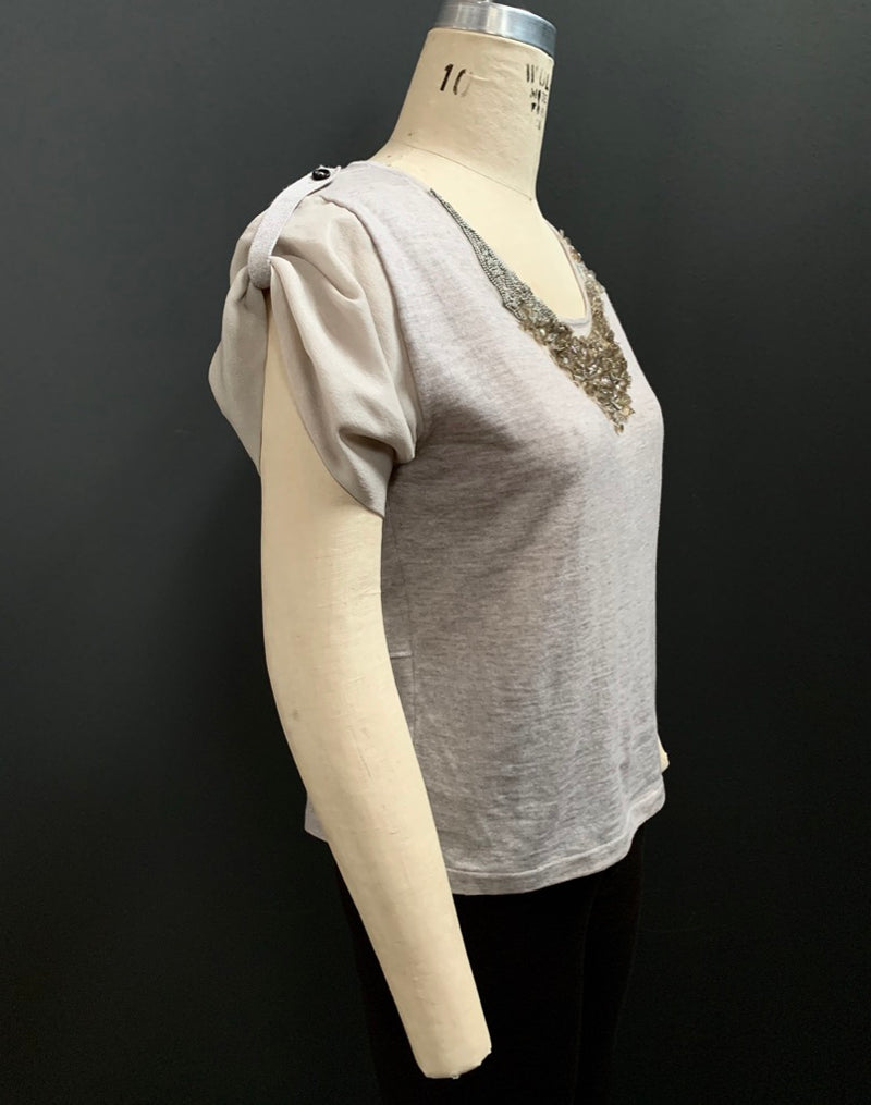 Embellished Chiffon Underlay Knit Tee (Varying Contrast Chiffon Available)
